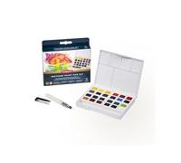 Derwent Inktense Paint Palette Full Set - 24 Half Pans, Compact Travel Size | Water-soluble paint in vivid colours. Dries permanently to use on paper, fabric, ceramic and wood for painting and crafting