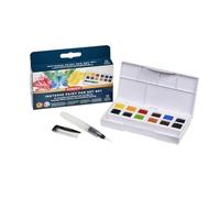 Derwent Inktense Paint Palette Set #1 - 12 Half Pans, Compact Travel Size | Water-soluble paint in vivid colours. Dries permanently to use on paper, fabric, ceramic and wood for painting and crafting