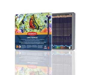 Derwent Inktense Permanent Watercolour Pencils, Set of 24 in a Tin, 4mm Premium Core, Water-Soluble, Ideal for Colouring, Painting and Crafting,