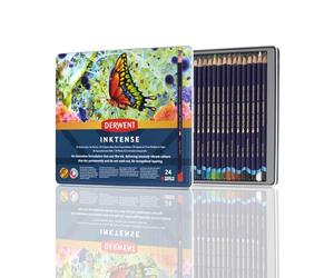 Derwent Inktense Permanent Watercolour Pencils, Set of 24 in a Tin, 4mm Premium Core, Water-Soluble, Ideal for Colouring, Painting and Crafting, Professional Quality (0700929),package may vary