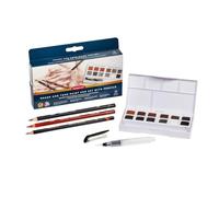 Derwent Shade and Tone Mixed Media Paint Pan Set, 15 Half Pans with Pencils | Professional quality mixed media set with paint and pencils for landscapes, portraits, life and tonal studies. Travel size