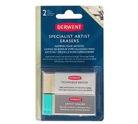 Derwent Specialist Artist Erasers, Removes Dense Strokes of Graphite, Charcoal, and Soft Coloured Pencils, Set of 2 Erasers, Professional Quality, 2305815