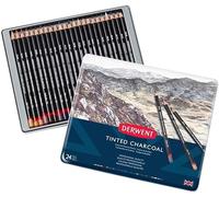 Derwent Tinted Charcoal Drawing Pencils in Muted Shades, Tin of 24