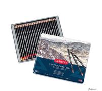 Derwent Tinted Charcoal Pencils Wood Cased 24 Pack Metal Tin Drawing Sketching