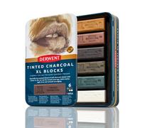 Derwent Tinted Charcoal XL Blocks 6 Tin, Set of 6, 60mm Extra-Large Block, Naturally Water-soluble, Ideal for Sketching, Drawing and Expressive Mark