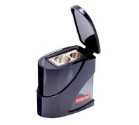 Derwent Twin Hole Pencil Sharpener with Container, Double Hole Sharpener for Artist Sketching Pencils & Colouring Pencils, Two Hole Sizes 11.5 & 8.25mm, Strong Metal Pencil Sharpeners, Black, 2306123