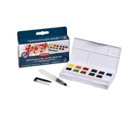 Derwent Watercolour Paint Pan 12 Set, Set of 12, Half Pan Size, Water-Soluble, Ideal for Painting, Professional Quality, Travel Size, 2306323