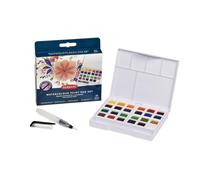 Derwent Watercolour Paint Pan 24 Set, Set of 24, Half Pan Size, Water-Soluble, Ideal for Painting, Professional Quality, Travel Size, 2306324