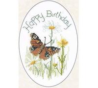 Derwentwater Designs Butterfly and Daisies greetings card cross stitch kit
