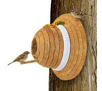 Derwrtup Bird House for Outdoor Use, Straw Hat Shape - Fence King Nesting Box | for Wren, Cottage War, Wild Birds, Garden, Patio, Yard, Balcony, Backyard, Bird Watcher
