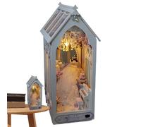 Derwrtup Book Corner Kit | Miniature House Bookends, Decorative Miniature with LED Light for Shelves and Wooden as Book Divider