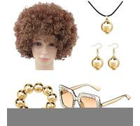 Derwrtup Disco Jewelry for Women 70s,Rapper Costume Bling 70s Disco Costume Set | Ball Accessories Sunglasses, Bracelet, Afro Wig, Earrings, Necklace