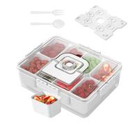 Derwrtup Divided Serving Board, Cooling Travel Sausage & Cheese Box with Lid - Reusable Tray 8 Compartments for Hiking School Travel Outdoor