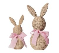 Derwrtup Easter Figures, Set of 2 Cute Rattan Look, Easter Bunny, Decorative Collectable Figures, for Bedroom, Living Room, Kitchen, Desk, Home, Office, Country House Style