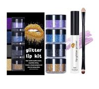 Derwrtup Glitter Lips - Long Lasting with Primer and Brush | Shiny Makeup Set for Women as a Gift for Wedding Halloween Party Christmas Family Party
