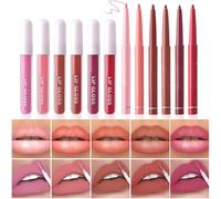 Derwrtup Lip Liner Set With Lipstick | Liquid Lipstick Set | Long-Lasting Liquid Lipstick Set, Matte Plumping Lip Set, 6 Lip Liners + 6 Lipsticks, For Defined Lips