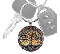 Derwrtup Plant Motif Keyring | Zinc Alloy Tree Design Charm Pendant - Stylish Round Decoration for Youth Accessories, School Bags, Suitcases, Travel Mirrors & Backpacks