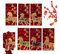 Derwrtup Red Chinese Lucky Envelopes - Pack of 6 3D Embossed Lunar Glitter Traditional Home Decoration Chinese New Year Red Envelopes for Girlfriend Children Men Women Teenagers Sons