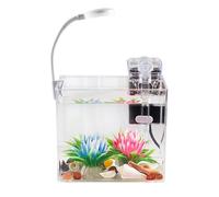 Derwrtup Small Fish Tank - with LED Lights Non-Slip Decorative | Betta Fish Aquarium Desk Decor | for Beginner Family Home Apartment Office Hotel Fishkeeping Viewing Learning