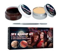 Derwrtup Special Effect Make Up Set, 2 in 1 Halloween Artificial Blood Wound Kit with Spatula, Body Painting, Washable for Zombie Cosplay, Men Women Photo Shoot, Birthday