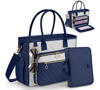 Derxizi Large Bible Bag with Bible Cover Case for Women,Color-Blocking Bible Carrying Case,Church Tote Bag with Shoulder Strap for Bible Study Supplies,Christian Gifts for Women（Beige/Blue）