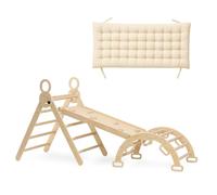 Deryan 7-in-1 Montessori Climbing Triangle with Slide & Climbing Arch with Cushion - With Slide, Ladder & Play Arch - Wooden Foldable Toy for Toddlers 3-8 Years - Wood