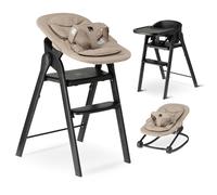 Deryan Baby & Toddler High Chair - Compact Foldable Highchairs, Adjustable Height, Comfortable Chair & Table, Removable & Adjustable Tray, 6 Months Till 50kg (Black/Nougat + Bouncer)