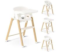 Deryan Baby & Toddler High Chair - Compact Foldable Highchairs, Adjustable Height, Comfortable Chair & Table, Removable & Adjustable Tray, 6 Months Till 50kg (White/Wood)