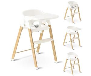 Deryan Baby & Toddler High Chair - Compact Foldable Highchairs, Adjustable Height, Comfortable Chair & Table, Removable & Adjustable Tray, 6 Months Till 50kg (White/Wood)