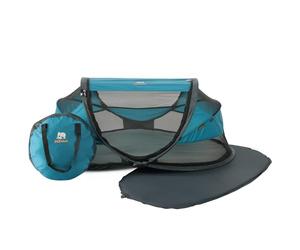 DERYAN Baby Travel Cot with Mattress from Birth to 2.5 Years - Pop Up Bed Tent Set Up in 2 Seconds - Includes Mosquito Net and Travel Bag, Fast & Compact Folding, Lightweight (Ocean)