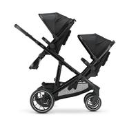 Deryan Evy V2 Pram for 2 Children, Baby & Toddler Tandem Pushchair, Double Second Seat from 6 Months, Baby Pram Buggy up to 50 kg, 2-in-1 Complete Set (Black+Seat)