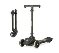 Deryan Harvey Wheel Tri Scooter - Big Wheels Easy Folding System Kick Scooter, Height Adjustable Handlebars (65-80cm), Tilt To Turn Steering, Kids Aged 3-10 Years (Boys Girls), 3 Wheel Scooter - Black