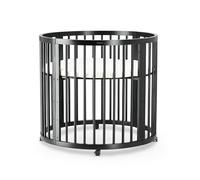 Deryan Willow Round Play Box - Wooden Playpen for Babies - Includes Mattress - Black Baby Playpen - Safe Indoor Wooden Playground - Black