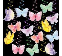 DeryArcle 28Pcs Butterfly Decoration Party Butterfly Hanging Swirl Decorations Watercolor Purple Pink Blue Birthday Streamers Pack for Girl Women Home Ceiling Garden Wedding Supplies (Type A)