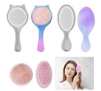 DeryArcle 2Pcs Cat Ear Comb Resin Mould Needle Combs Silicone Moulds Oval Epoxy Resin Casting Mold with 2 Airbag Hair Brushes for DIY Crystal Crafts Decoration Gift
