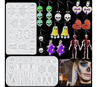 DeryArcle 2Pcs Halloween Earring Resin Moulds Ghost Skull Skeleton Pendant Silicone Mould Heart Jewelry Epoxy Resin Casting Mold with Hole for DIY Keychain Necklace Bracelet Decor Women Girl Craft