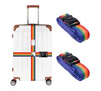 DeryArcle 2Pcs Luggage Straps for Suitcases, Only Need One Luggage Belt for Travel, Adjustable Suitcase Straps, Cross Suitcase Belts with Lock, Label for Bag, Backpack (rainbow)