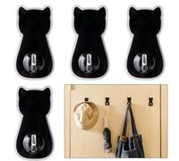 DeryArcle 4Pcs Cute Pet Hooks, Cat Coat Hook Black Multi-Purpose Animal Adhesive Hook for Bathroom Bedroom Kitchen Office School Wall Hanging Organizer Decoration (Type B)