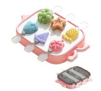 DeryArcle 6 Cavities Silicone Popsicle Mould, Fruit Ice Lolly Moulds, Ice Pop Maker with Reusable Sticks, Stackable Ice Cube Tray with Lid, for Ice Cream Lollipop (Pink Fruit)