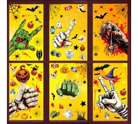 DeryArcle 6 Halloween Window Clings, Haunted House Stickers, Ghost Skeleton Scary Decals, Removable Halloween Window clings for Party Decorations