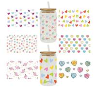 DeryArcle 6 Sheets UV DTF Cup Wrap Transfer Sticker Love Heart Rub on Transfers Decal Cute Waterproof Stickers for Craft Glass Ceramic Coffee Mug Furniture Laptop Flowerpot Decor