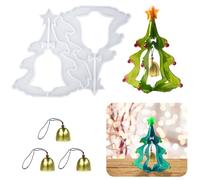 DeryArcle Christmas Tree Ornament Resin Mould 3D Xmas Pine Trees Epoxy Resin Moulds Pendant Silicone Casting Mold with 3 Bells for DIY Crystal Art Craft Home Office Table Decoration (Type A)