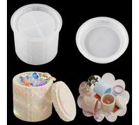 DeryArcle Grid Pattern Jar Mould, Pen Holder Silicone Moulds Storage Box Resin Mold with Lid Cylinder Shaped Container Epoxy Resin Casting Molds for DIY Jewelry Trinket Candy Organizer