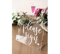 DerYi Wedding Sign Guest Book Table Sign 10”x8” Party & Event Supply - ‘Please Sign’ Acrylic Rustic Wedding Display Table Decoration for Reception, Centerpiece