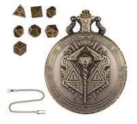 Dés Montre De Poche Métal 7 Pieces | Polyédriques Portables Avec Boîtier Steampunk | Petit Jeu Société Créatif, Collection Table, Accessoires Ludiques Pour Joueurs Et Amateurs De Tabletop
