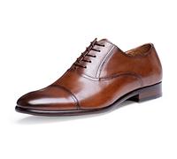 DESAI Men's Oxfords Lace-up Formal Business Shoes Classic Leather Flat Oxfords Wedding Party Derbys, Brown, 9.5 UK