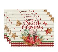 Desattot Christmas Placemats Pink Xmas Trees Snow 4-Pack 45x30cm Table Mats | Soft, wrinkle fabric protects your table; 4-pack placemats brighten with pink Xmas trees and are machine washable.