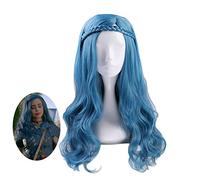 Descendants 2 Evie Blue Green Mix Long Wavy Wig Cosplay Costume Women Heat Resistant Synthetic Hair Party Role Play Wigs MZ-1249B