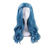 Descendants 2 Evie Blue Green Mix Long Wavy Wig Cosplay Costume Women Synthetic Hair Party Role Play Wigs + Wig Cap