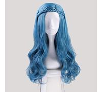 Descendants 2 Evie Blue Green Mix Long Wavy Wig Cosplay Costume Women Synthetic Hair Party Role Play Wigs + Wig Cap KUMZ7146